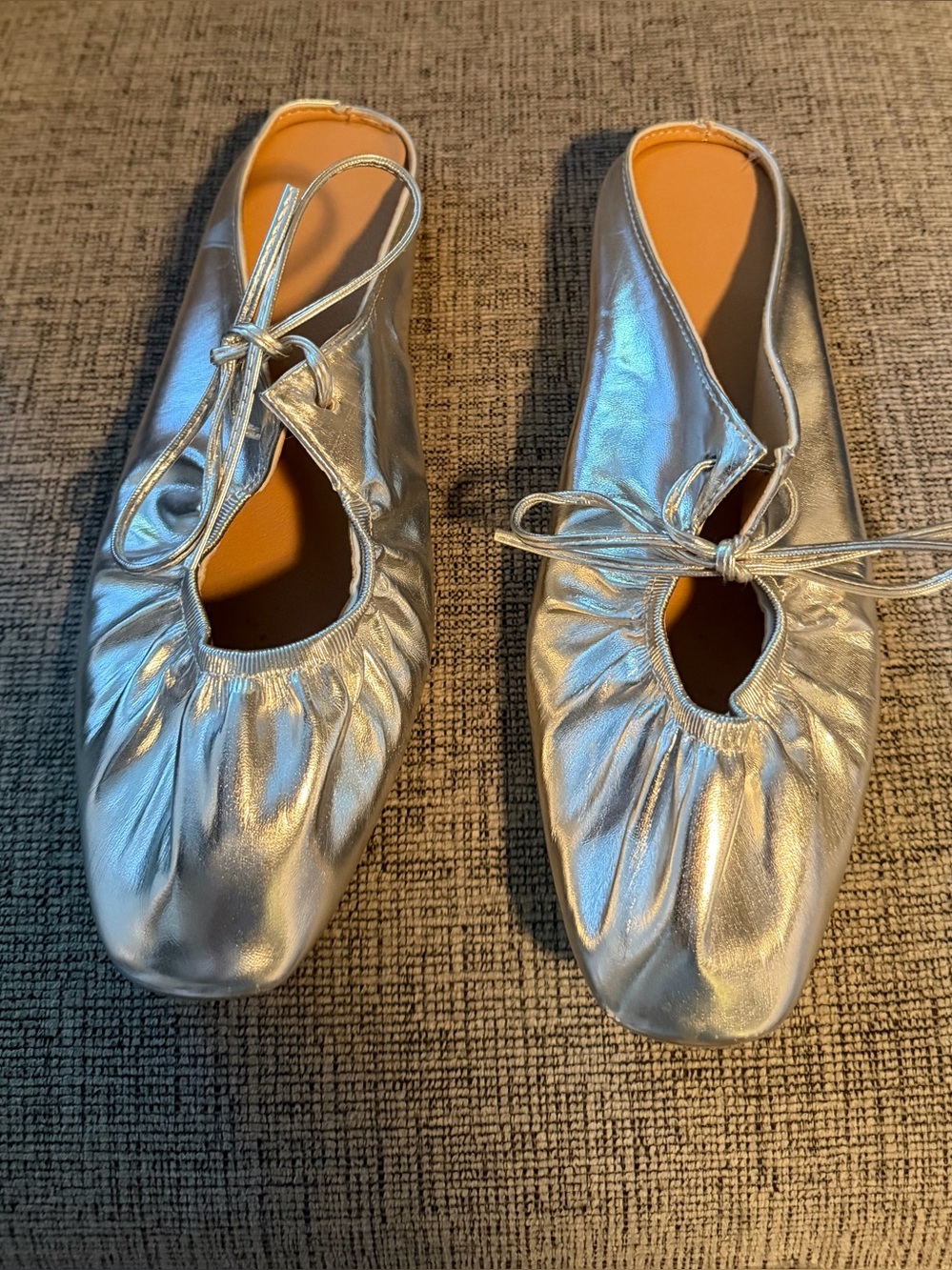 Silver Women's Ballet-Style Tie-Front Flats